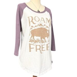 United By Blue Roam Free Graphic Raglan Tee Purple White Size Medium Western